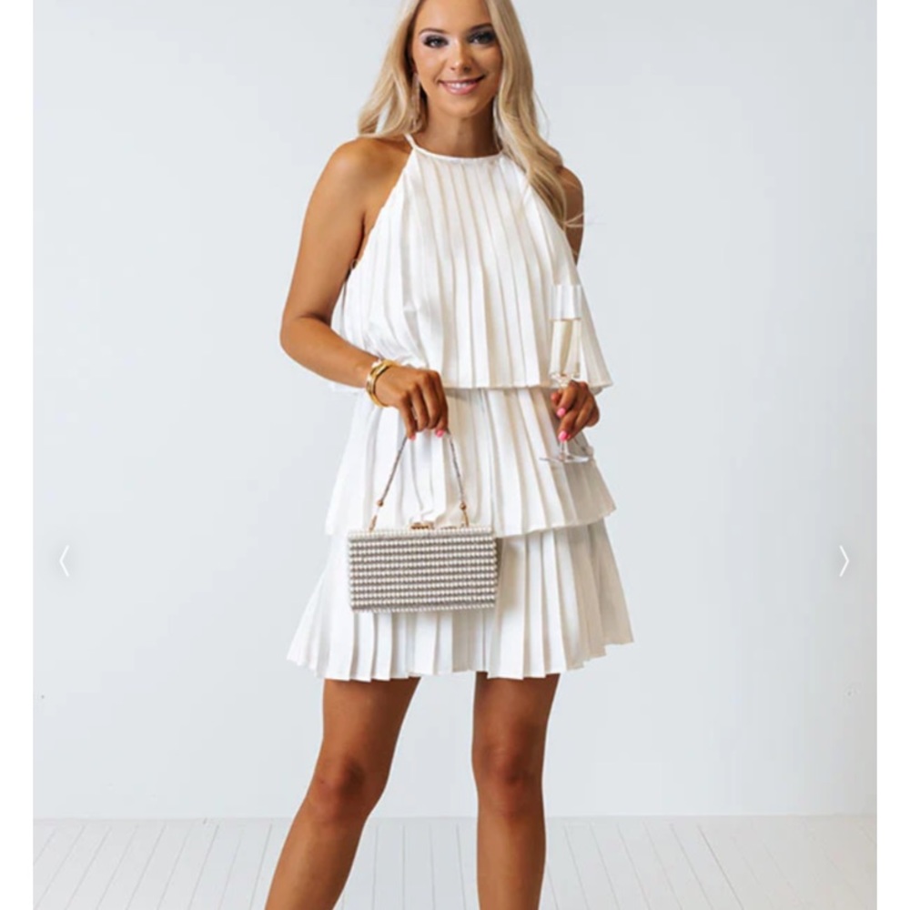 Central Avenue Pleated Dress in Ivory
